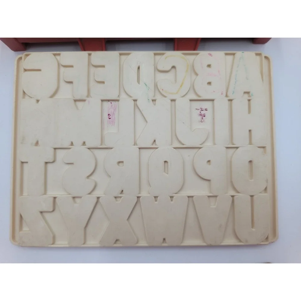 VTG 1972 Fisher-Price School Days Desk Magnetic Letters Numbers‎ Stencil Cards